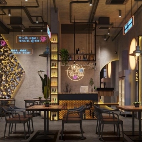 工业风烧烤店3D模型下载